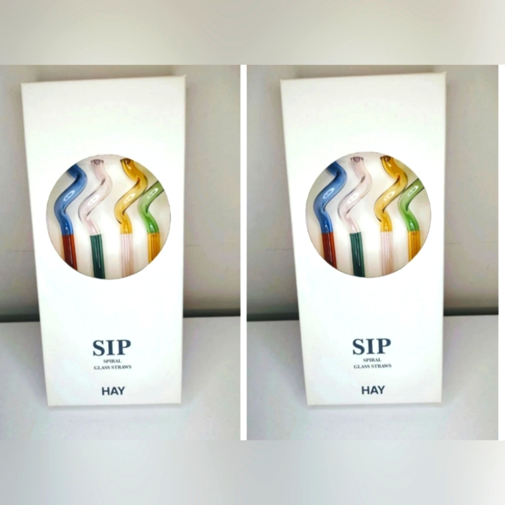 HAY Spiral Handmade Reusable Glass Sip Straws- Set Of 8